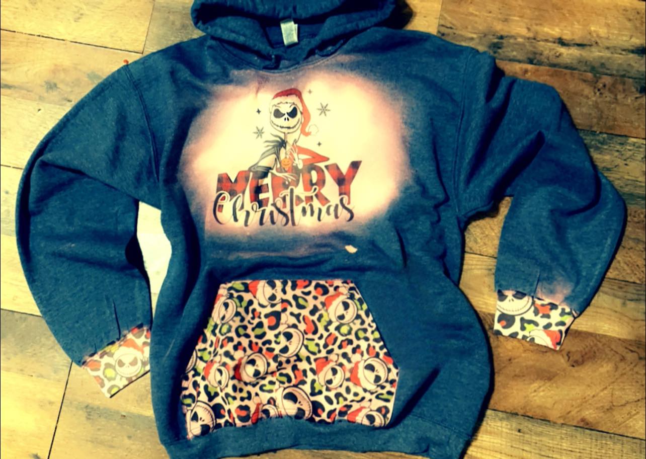 Merry Christmas The Nightmare Before Christmas Bleached Hoodie